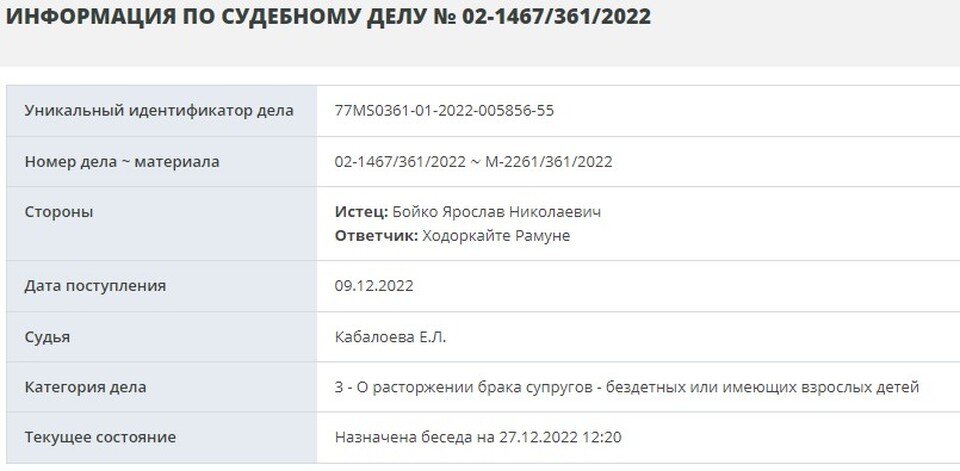     27 декабря Бойко с женой встретятся у мировой судьи. Развод оформят в начале 2023 года.