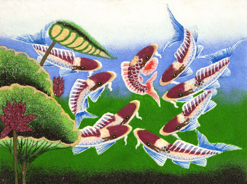 Картина "9 карпов" из самоцветов