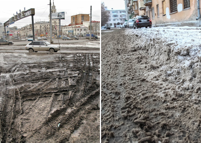 Грязь на дорогах зимой.