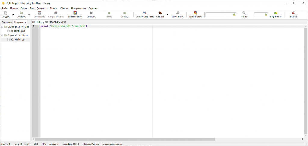 Универсальная среда разработки Geany