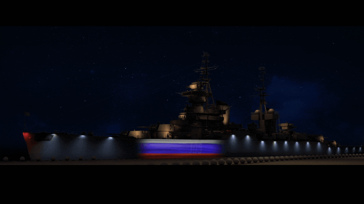 Пример мэппинга на военный корабль, видео создано автором