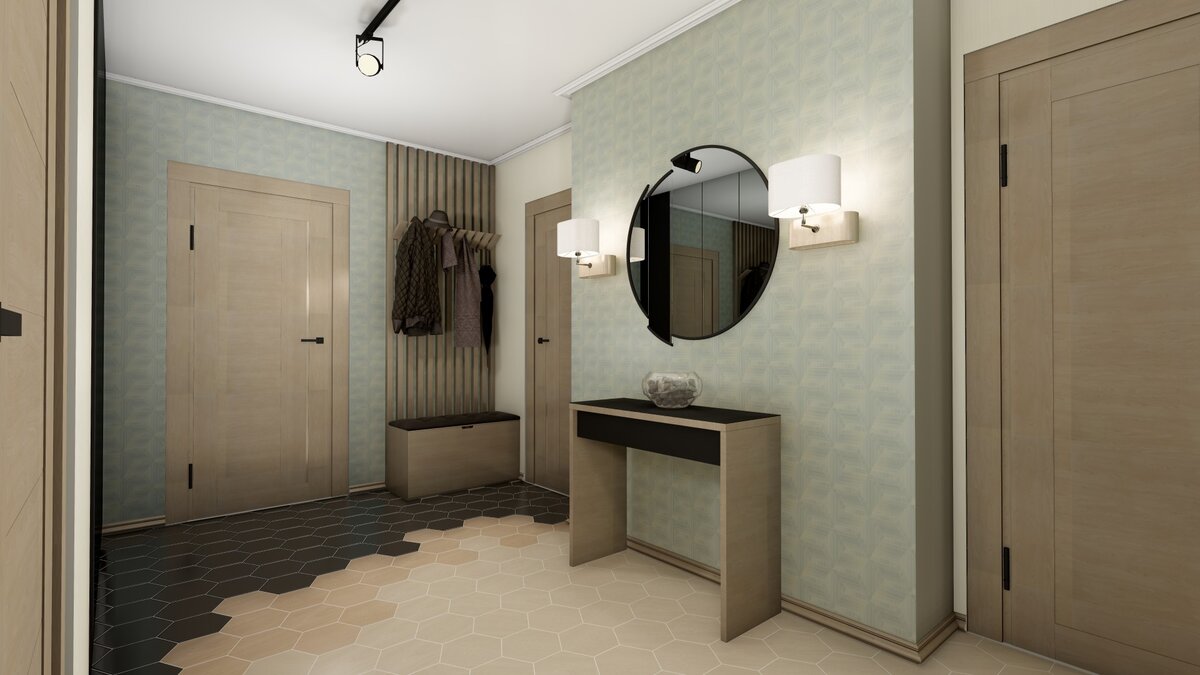 Интерьер прихожей  с серией обоев Геометрия KERAMA MARAZZI