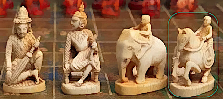 Шахматные фигуры из чатуранги. Справа я обозначил колесницу (ладью)