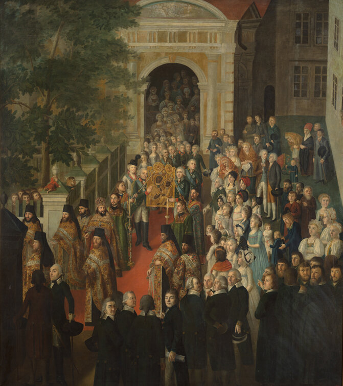 «Перенесение Тихвинской иконы Божией матери из церкви Рождества Богородицы в Успенский собор Тихвинского монастыря 9 июня 1798 года»