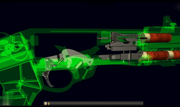 Работа затвора. Как только затвор приходит в крайнее переднее положение хвостовой выступ верхней качающейся боевой личинки входит в зацепление с пазом хвостовика ствола, надежно запирая канал ствола.