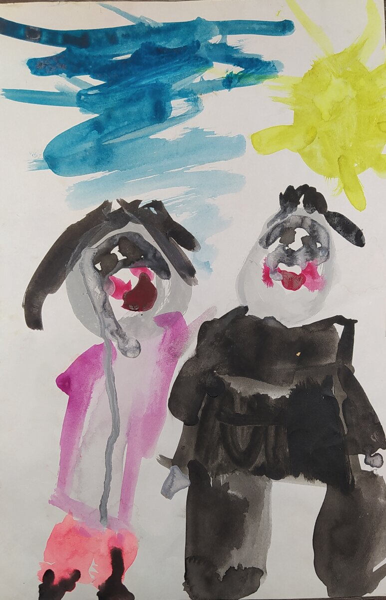 Вот таких счастливых родителей запечатлела старшая дочь в 4 года! 