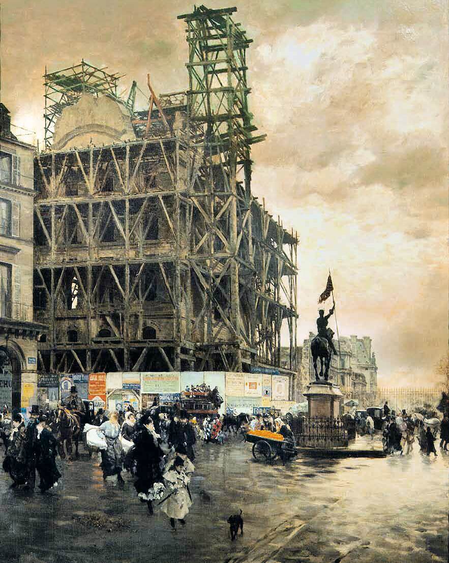 Джузеппе Ниттис, Площадь Пирамид. 1875, музей д'Орсэ. в строительных лесах здесь уцелевший после пожара 1871 г. павильон дворца Тюильри.