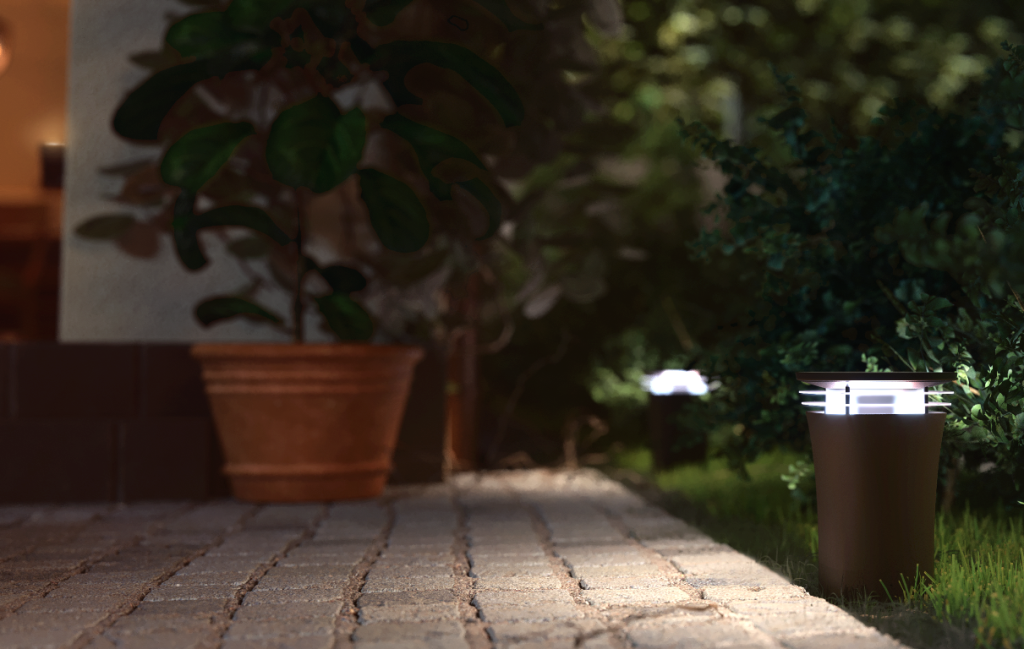 Декоративная решетка, скрывающая источник света в светильнике RADUGA TM GARDEN, исключает эффект ослепления