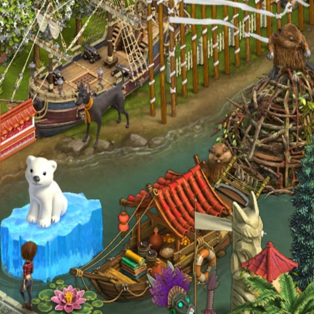 На реке рядом с бобрами белый медвежонок. Люблю противоречия.