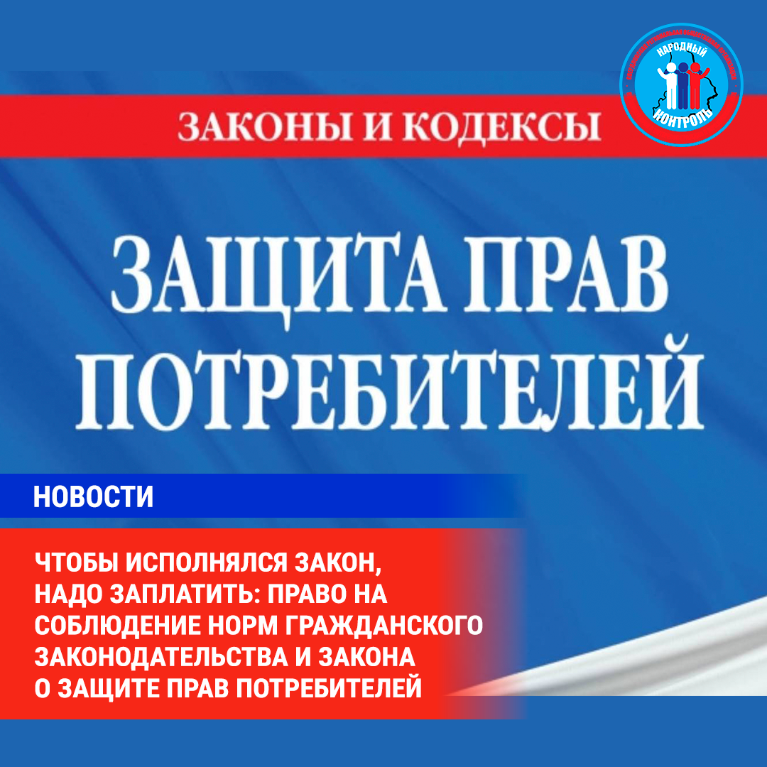 ЧТОБЫ ИСПОЛНЯЛСЯ ЗАКОН, НАДО ЗАПЛАТИТЬ: ПРАВО НА СОБЛЮДЕНИЕ НОРМ  ГРАЖДАНСКОГО ЗАКОНОДАТЕЛЬСТВА И ЗАКОНА О ЗАЩИТЕ ПРАВ ПОТРЕБИТЕЛЕЙ | МОО  Народный КОНТРОЛЬ | Дзен