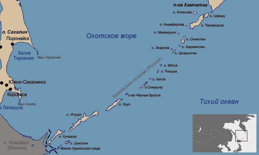 Курильские острова на карте