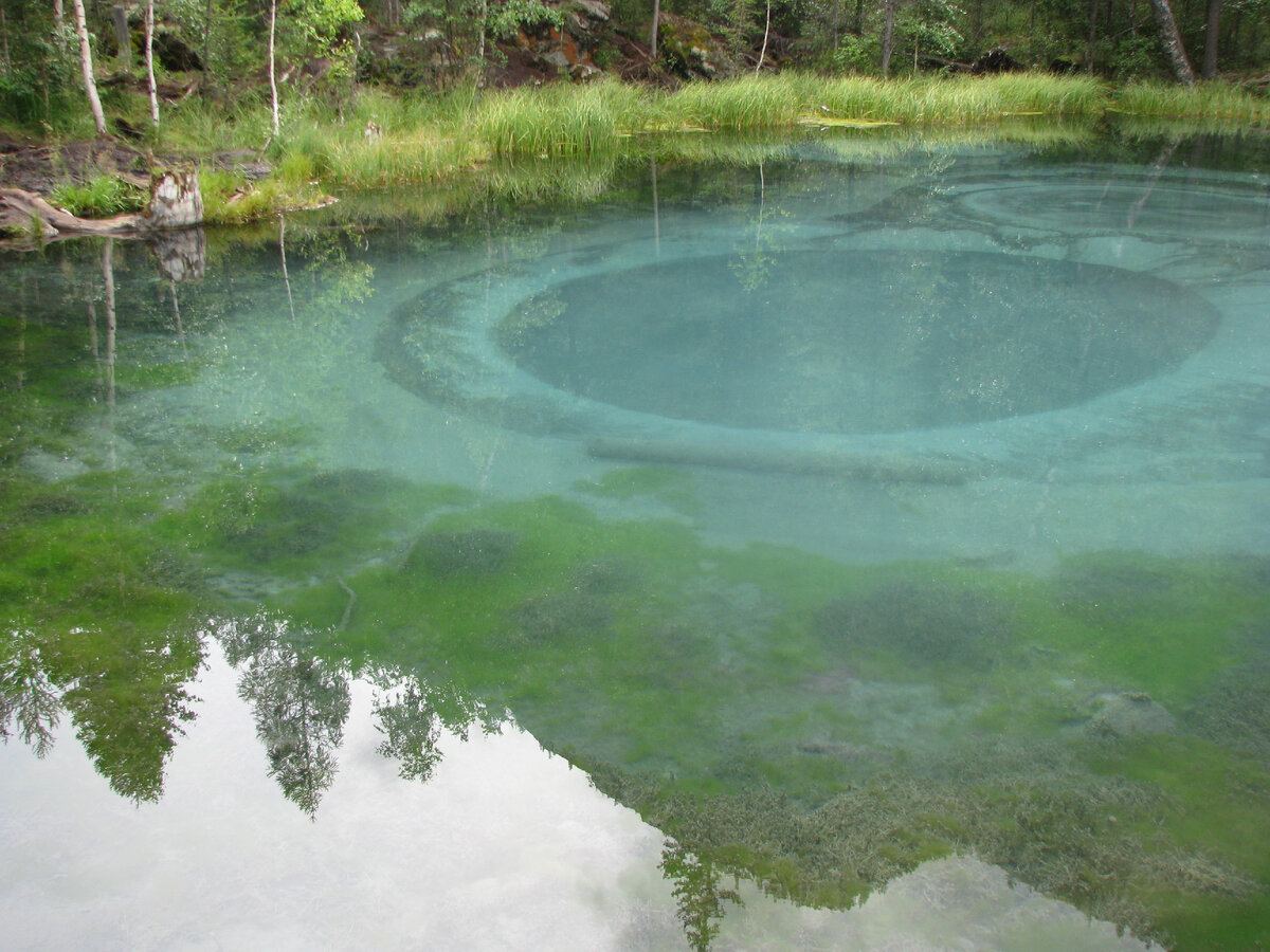 Небольшое озеро, вдоль Чуйского тракта, недалеко от села Узнезя. Проход  через турбазу.Диаметр озера 20-25м, красиво и необычно.Местные говорят, что его голубая грязь лечебна.