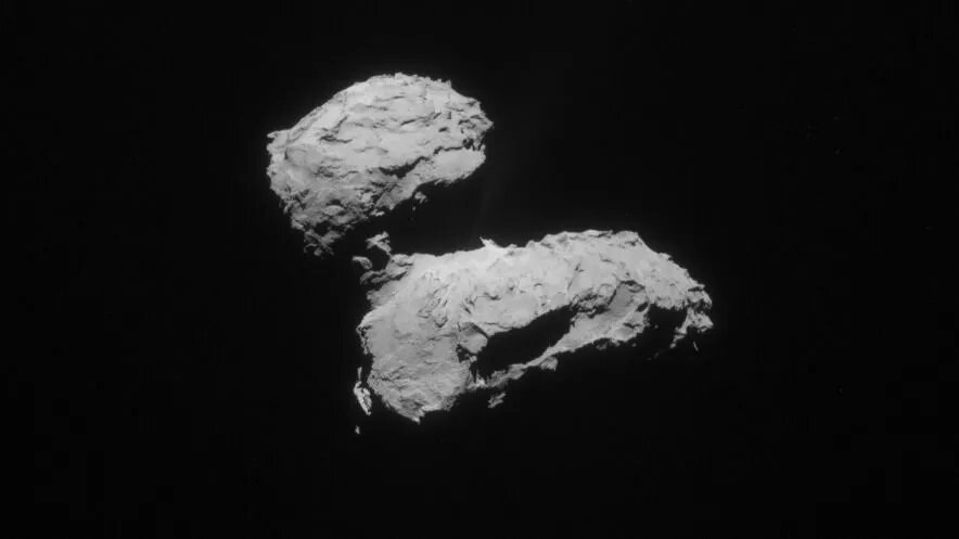Комета 67P/Чурюмова-Герасименко, как и другие малые тела Солнечной системы, формируется геологическими процессами, а не гравитацией. (Фото предоставлено: Европейская космическая энергия)