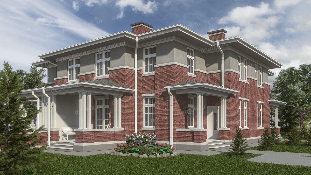 Проект двухэтажного дома из газобетонных блоков с террасой DTV100321