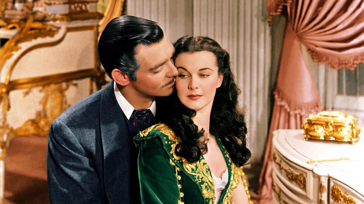 Кларк Гейбл и Вивьен Ли. Кадр из фильма "Унесенные ветром", 1939 год, режиссер  Джордж Кьюкор