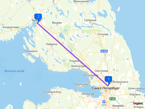 Карта для того, чтобы вы увидели, насколько Выборг близок к СПб 