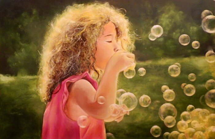 Сергей Пискунов. Девочка и мыльные пузыри. Холст, масло.