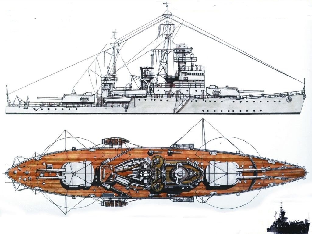 Броненосец береговой обороны "Dhonburi" (Таиланд, 1936 г.). Водоизмещение 2265 т., Размерения: 77,01 х 14,40 х 4,19 м, 2 дизеля фирмы МАN, 5200 л.с., скорость 15,5 уз., бронирование: пояс 63,5 мм, палуба 25 мм, башни 102 мм, вооружение 4 х 203-мм орудий, 4 х 76-мм зениток, 4 х 20-мм зенитных автомата. Экипаж 234 чел. Заложен в 1936 г (верфь «Кавасаки»; Кобз), спущен 31.01.1938, введен в строй 5 августа 1938 г. Всего построено два: "Dhonburi" и "Sri Ayuthia".