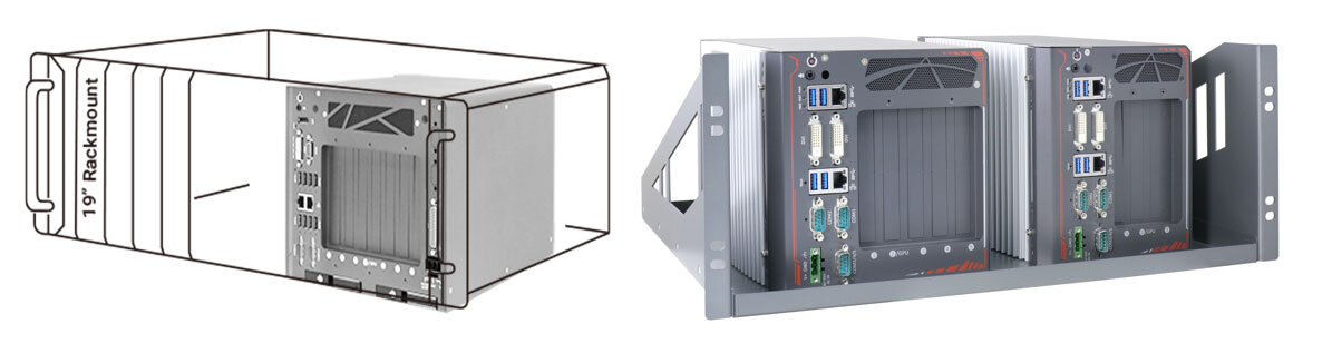 Рис.1 – соотношение размеров многослотовых встраиваемых ПК и 4U стоечного компьютера