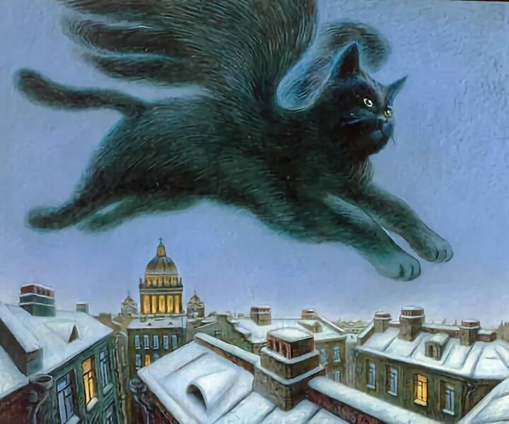 Как нарисовать кошку на крыше