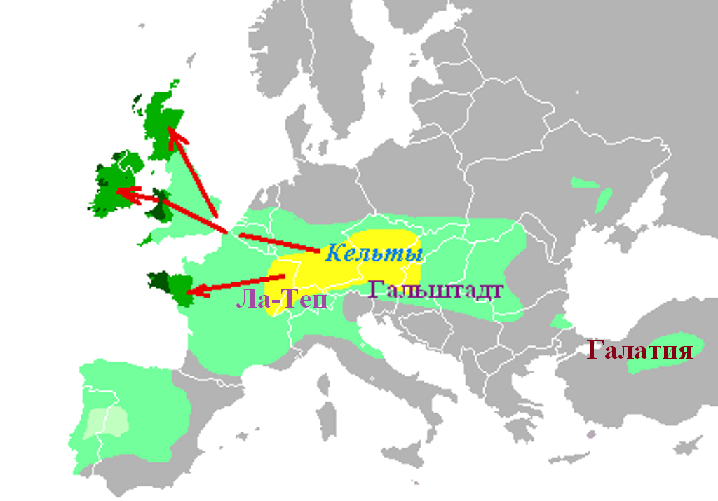 Карта кельтского расширения в Европе