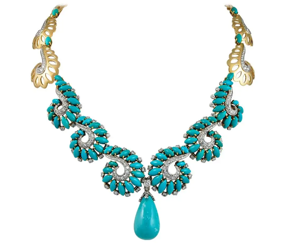 Колье Boucheron с бриллиантами и бирюзой.