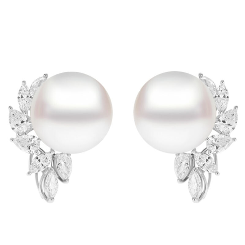 Серьги Mercury Classic из белого золота с жемчужинами и бриллиантами огранки маркиз и груша