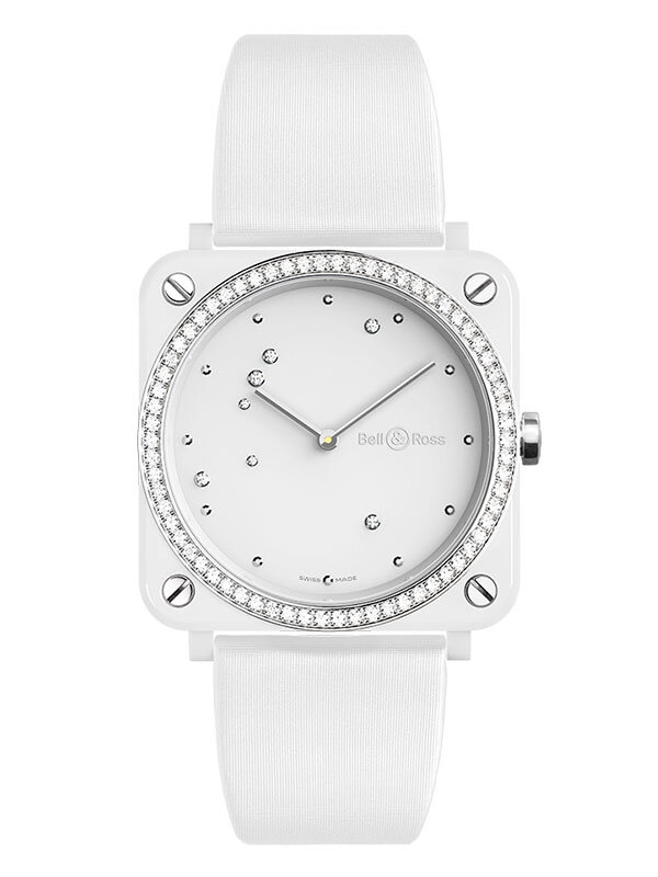 Часы Bell&Ross BR S в корпусе из белой керамики и стали. Бриллианты по безелю и на циферблате