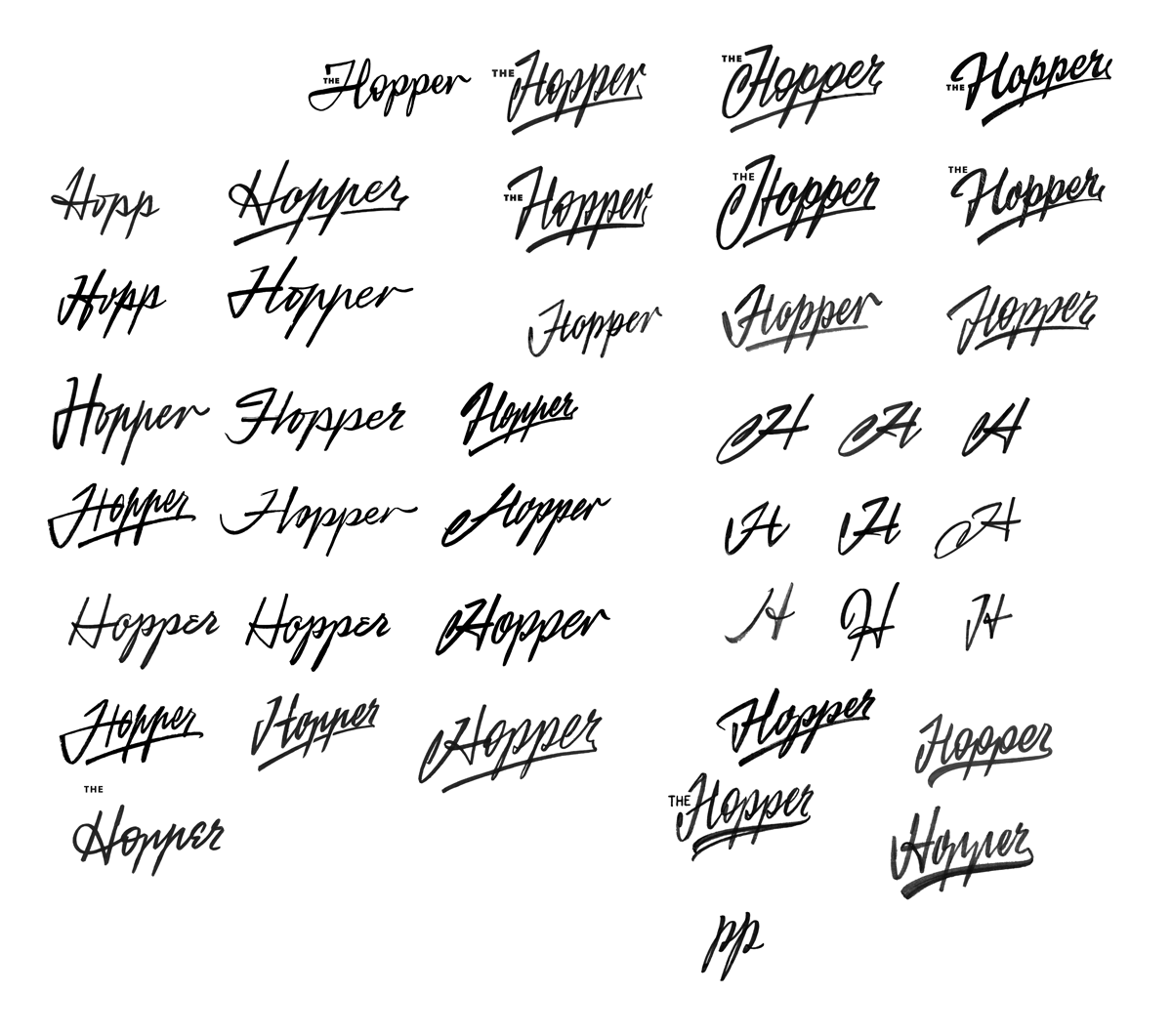 Разбросанные на холсте надписи в цветовой модели Grey.