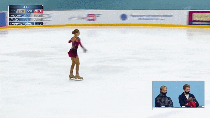 выкрюк – двойной аксель – выкрюк – вращение