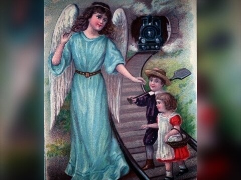 Ангел спасает детей от надвигающегося поезда. Изображение с сайта publicdomainpictures.net