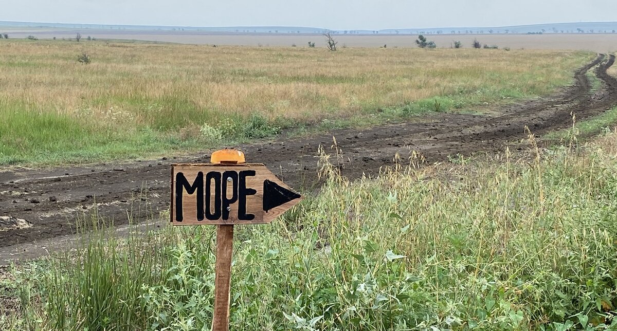 Указатель в поле на генеральские пляжи Крыма весьма лаконичен и, благодаря катафоту, виден автомобилю даже ночью.