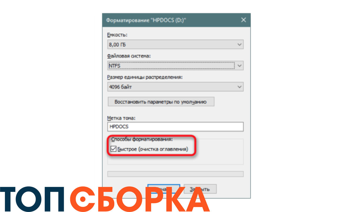 Выбор способа форматирования. Изображение в свободном доступе