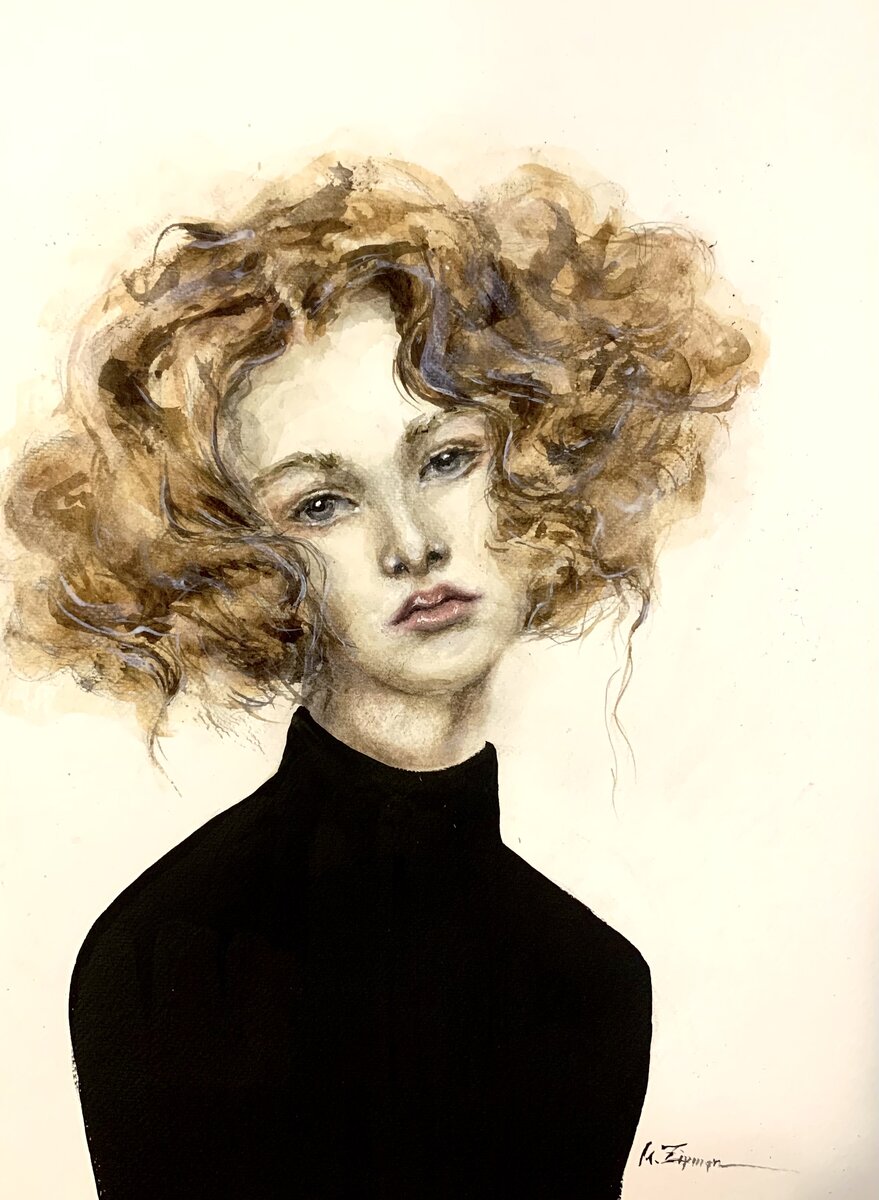«Она такая 3» серия На паспорт. Акварель. Бумага 300 г. 48 х 36 см. Маргарита Зипман