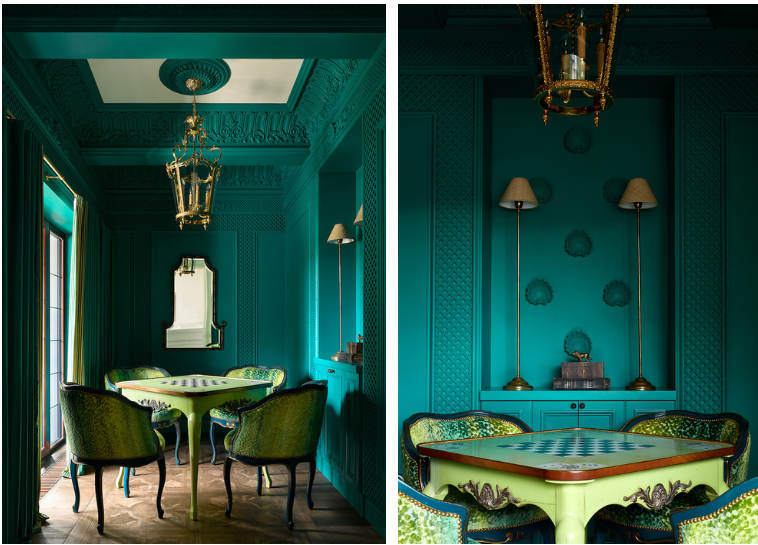 Проект Олимпиады Арефьевой. Фото с  сайта wdinteriors.ru Заметьте, какие тонкие и длинные ножки у настольных ламп и какой маленький абажур. Прием контраста