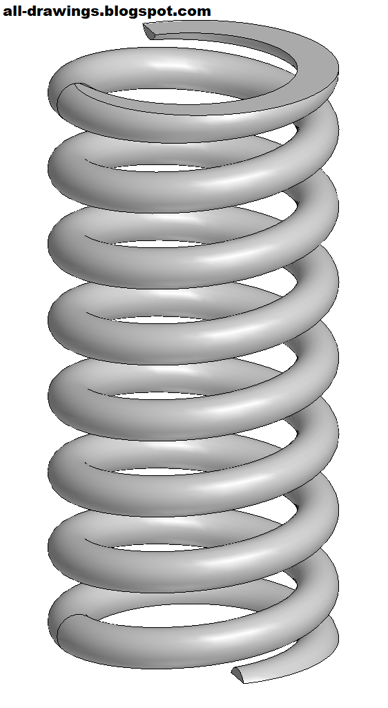 3D модель и чертеж пружины сжатия