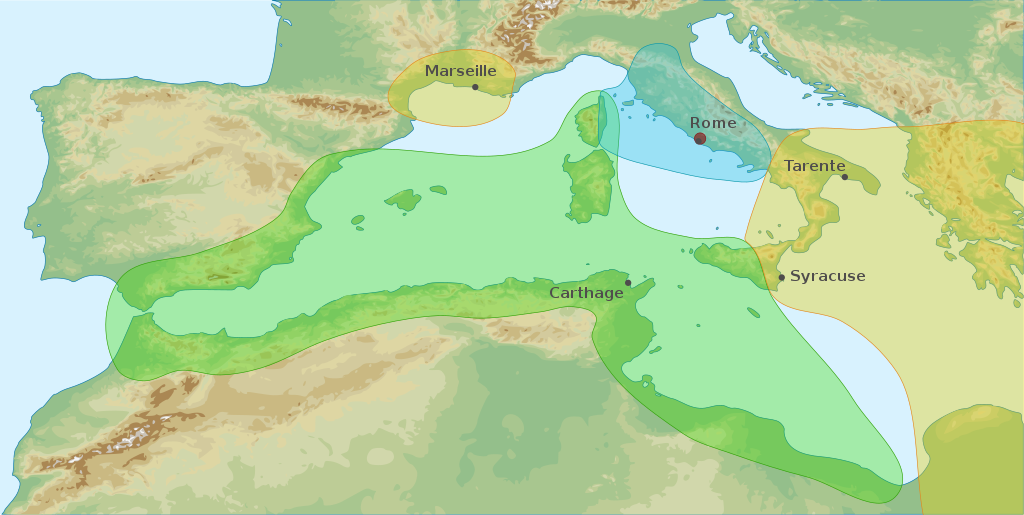Области влияния в западном Средиземноморье в 509 г. до н.э..