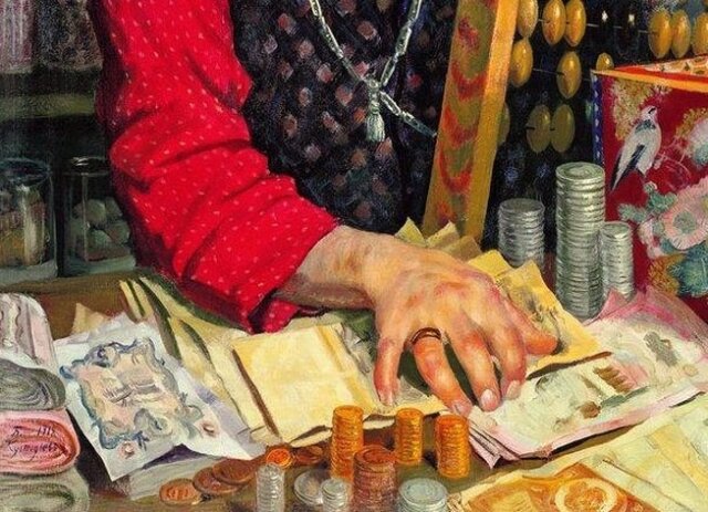    Борис Кустодиев. Купец считающий деньги (фрагмент)