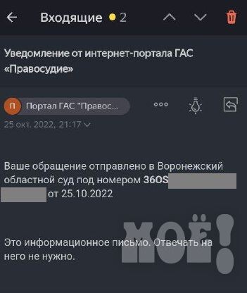    Уведомление об отправке апелляции. Фото: предоставлено Натальей