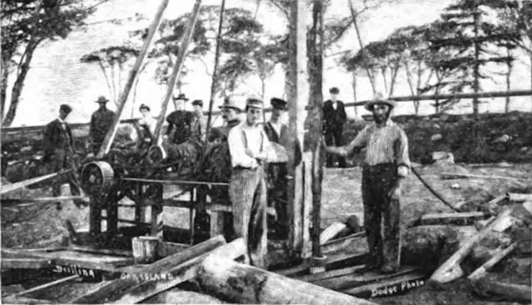 Раскопки таинственной шахты на острове Оук, фото 1897 года. Источник: https://www.monstersandcritics.com/