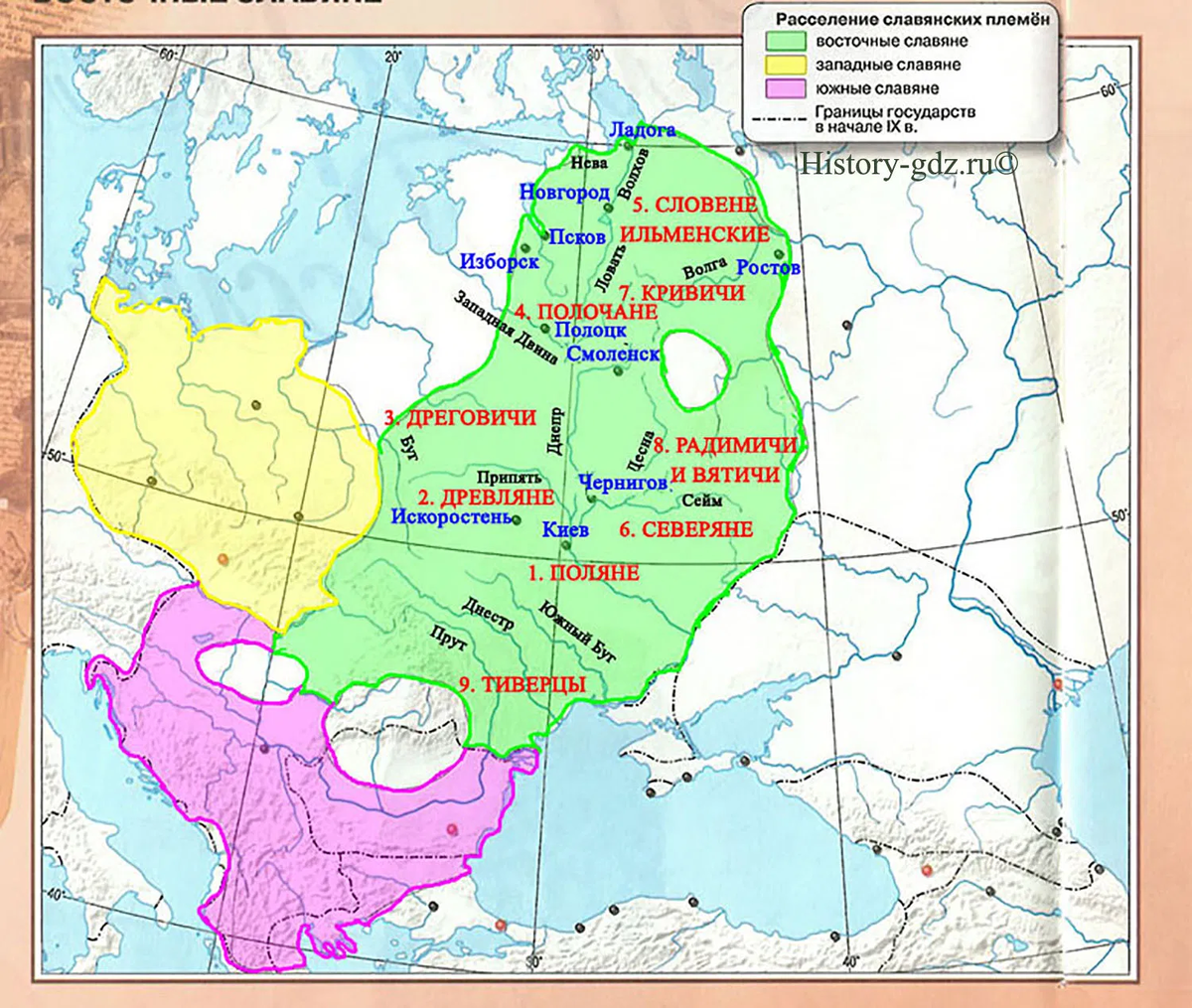 Карта древнерусских племен