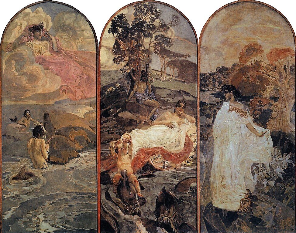 Врубель М.А., «Суд Париса. Триптих», 1893, холст, масло, 317×398 см, ГТГ, Москва