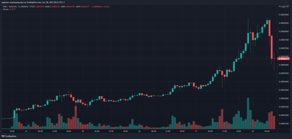 Часовой график SHIB/USDT биржи Binance. Данные: TradingView.