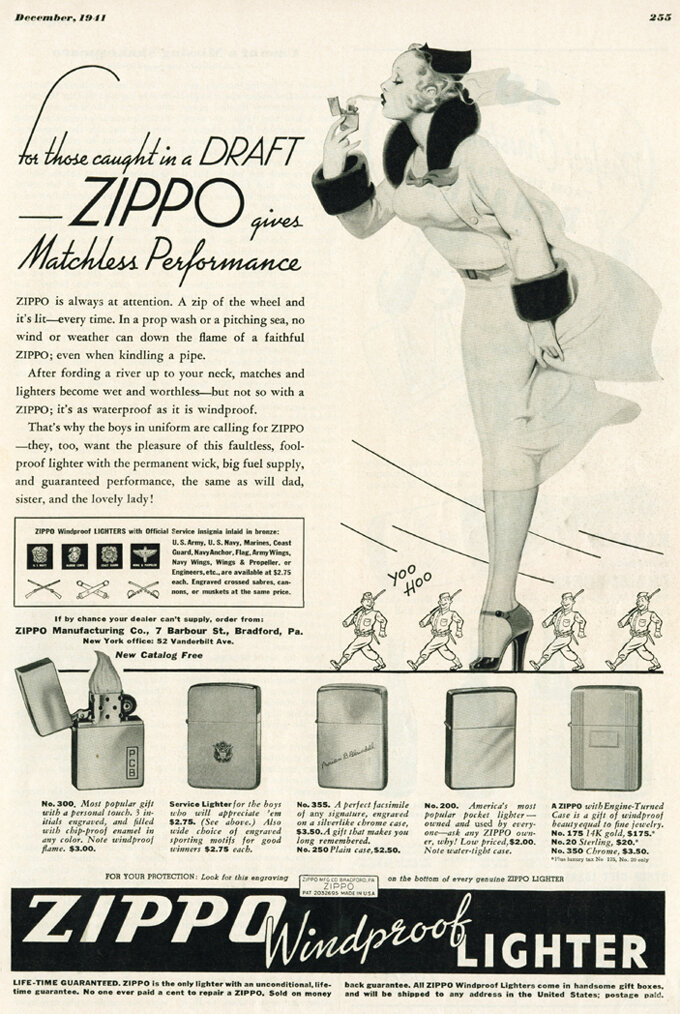 Реклама зажигалок Zippo, 1941 год