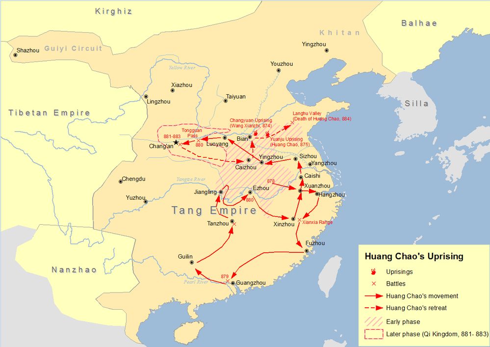 Восстание красных повязок в китае. Династия Тан мятеж Хуан Чао. Восстание Хуан Чао карта. Восстание Ван Сяньчжи и Хуан Чао. Хуан Чао восстание в Китае.
