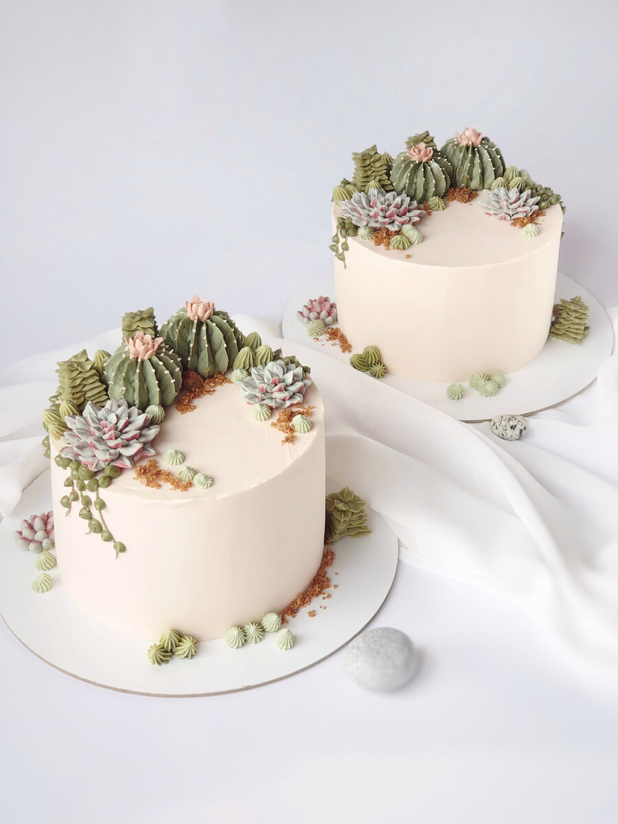 Торты с кактусами из белково-масляного крема