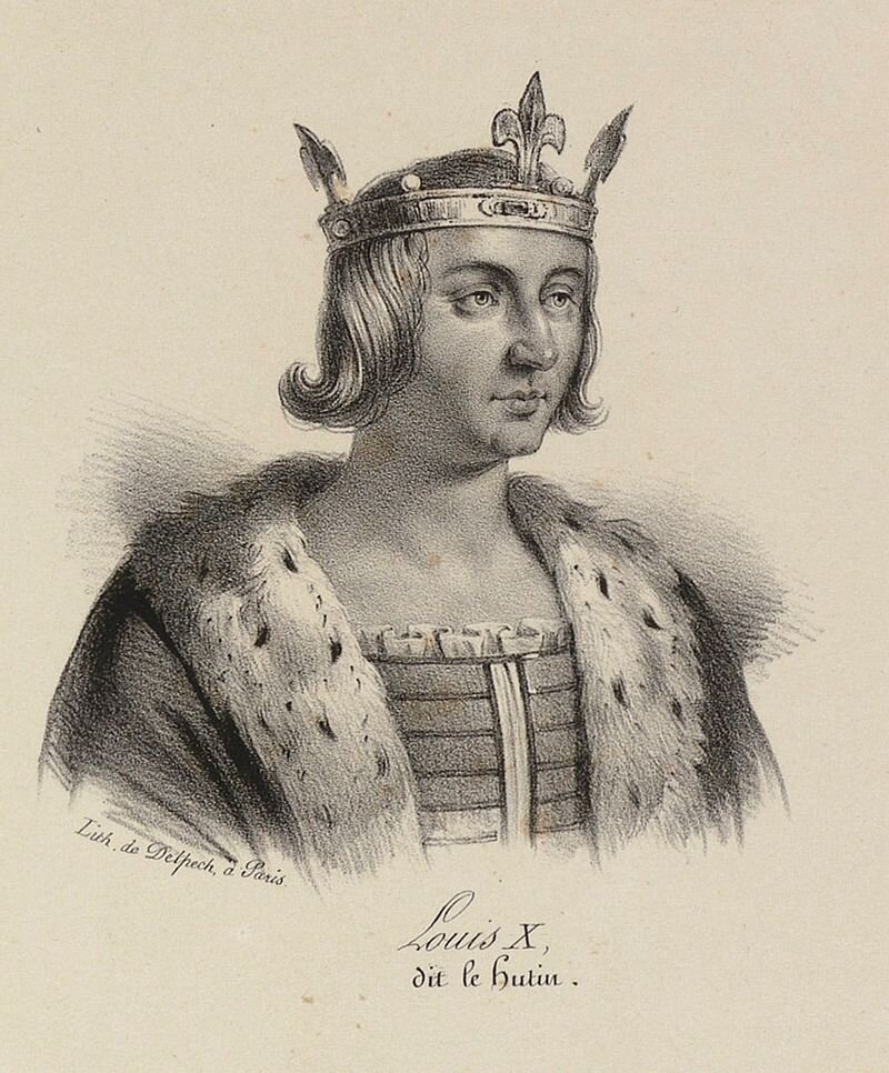 Людовик X Сварливый (4 октября 1289 — 5 июня 1316) — король Франции в 1314—1316 годах. Сын Филиппа IV Красивого, Людовик унаследовал от своей матери, Иоанны Наваррской, Шампань и Наварру (1305).