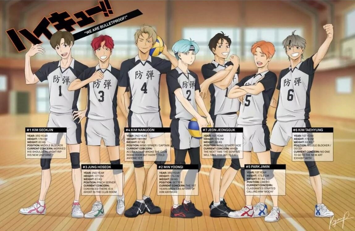 BTS as volleyball players