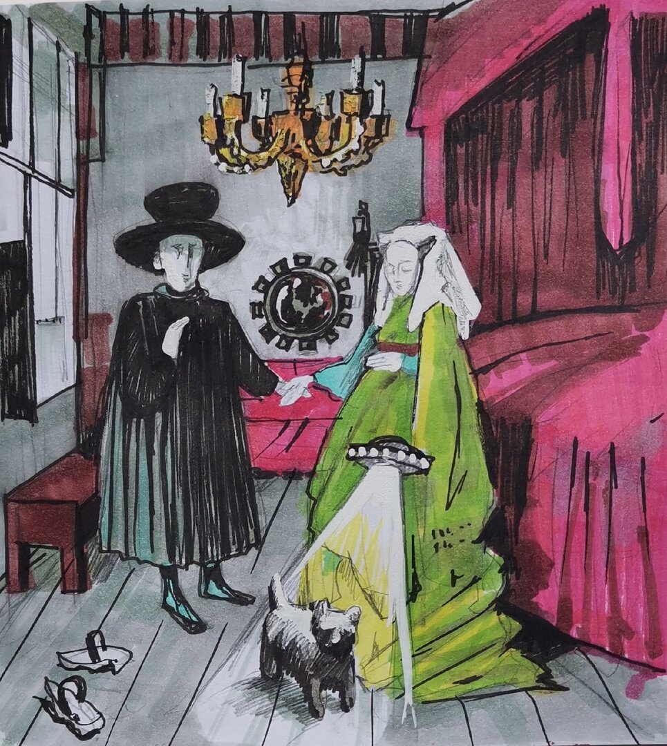 Похищение собачки у "Четы Арнольфини" с картины художника Яна Ван Эйка