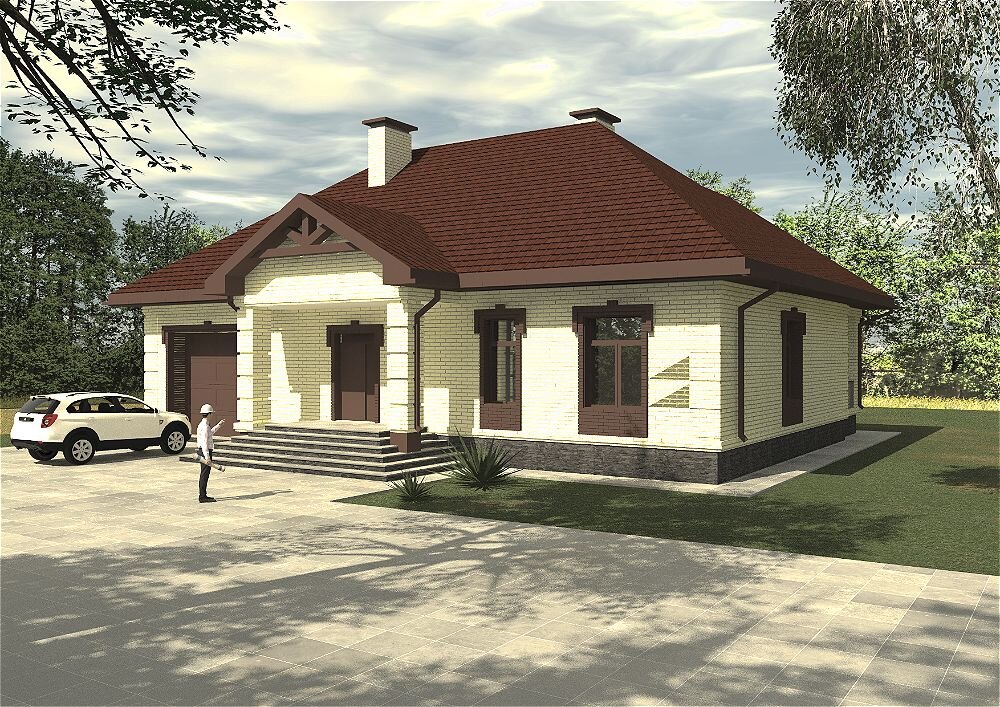Проект одноэтажного дома из кирпича с гаражом S= 217 м2
